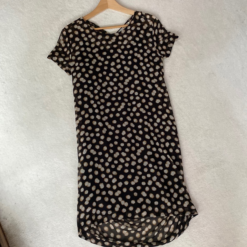 Ottod’ame Black Spotted Short Sleeve Flowy Shift Dress